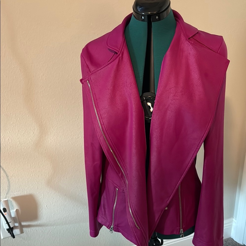 Clara Sun Woo Pink Liquid Leather Moto Jacket